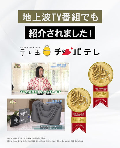 ポケット腰クッション 【腰がふわっ！】 クッション 腰枕 飛行機 夜行バス 旅行 便利グッズ 背もたれ ダークグレー 旅寝工房