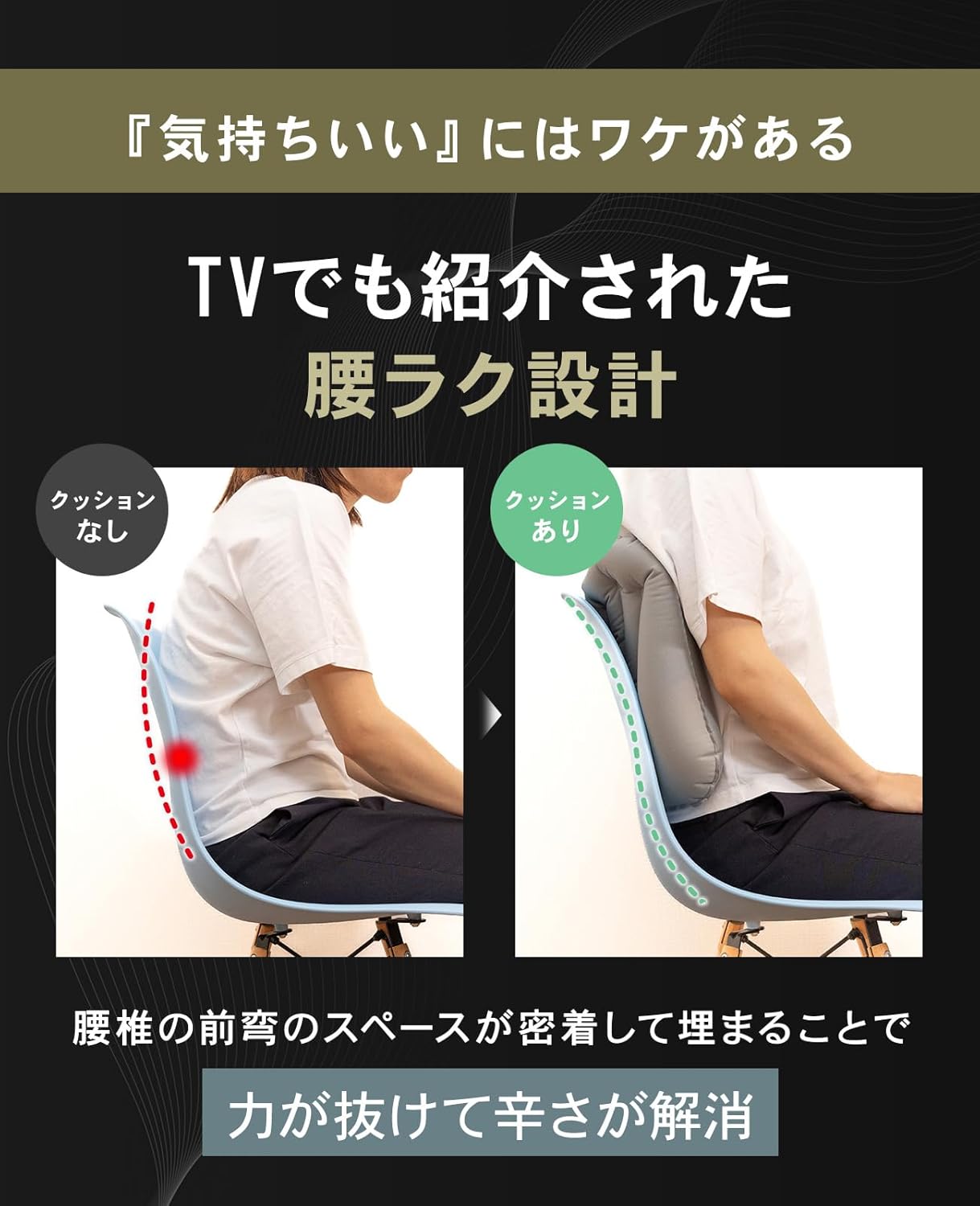 ポケット腰クッション 【腰がふわっ！】 クッション 腰枕 飛行機 夜行バス 旅行 便利グッズ 背もたれ ダークグレー 旅寝工房